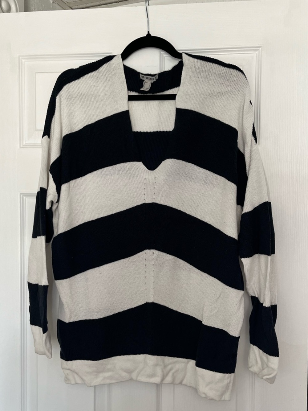 Striped V-Neck Oversized Sweater in Black and White